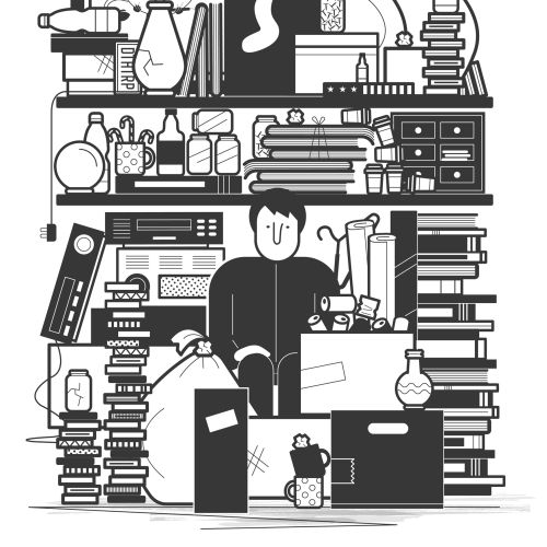 Black and white illustration of book store