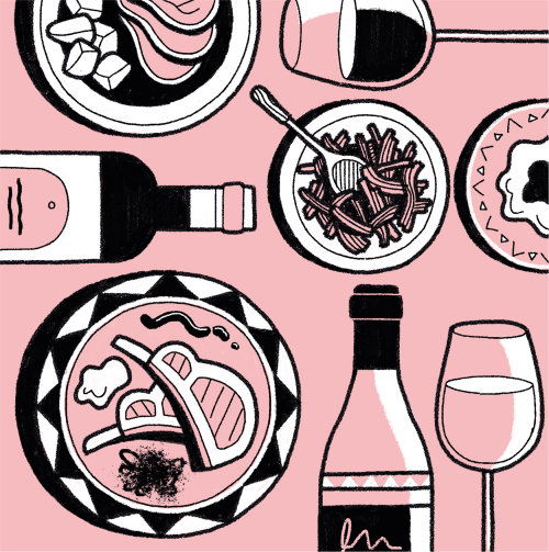 Wine to lamb pairing dishes food and drink illustration