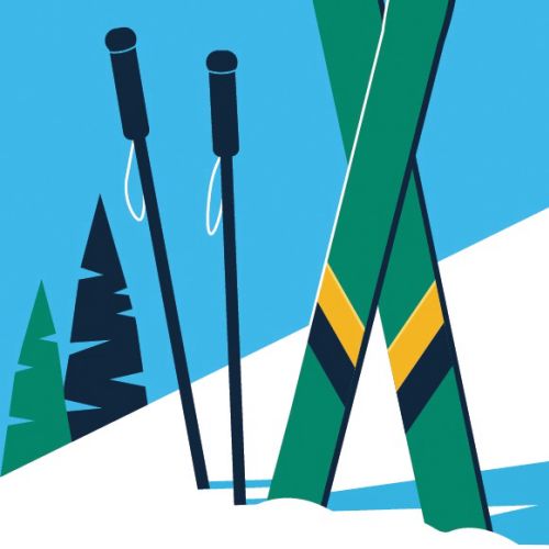 Vector illustration of Ski board and sticks