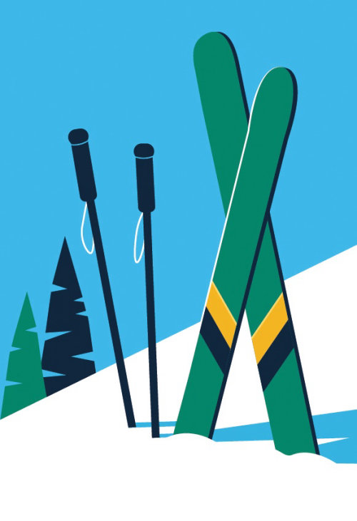 滑雪板和棍子的矢量图解