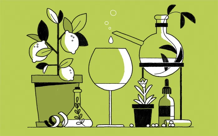 Minimalist botanical still life with plants and glassware by Paperface