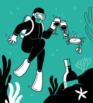 Diver toasting with a crab underwater by Paperface