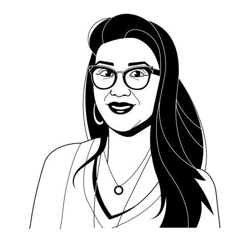 Minimalist black and white portrait of woman wearing glasses by Paperface