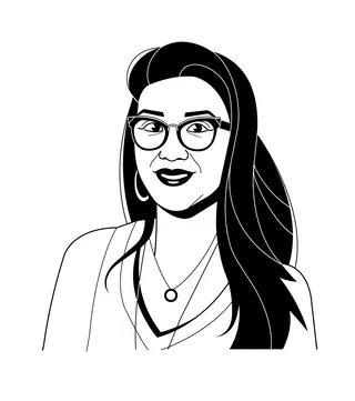 Minimalist black and white portrait of woman wearing glasses by Paperface