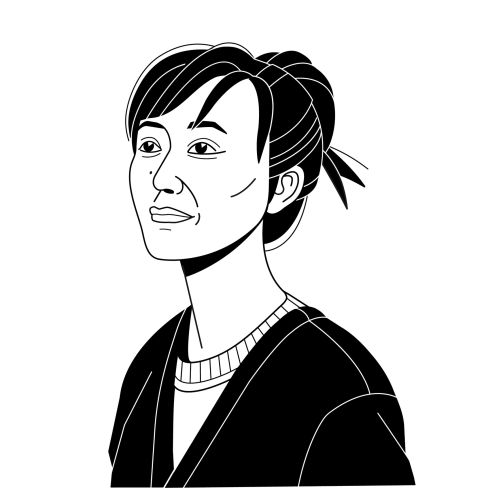 Minimalist black and white line art of woman, artwork by Paperface