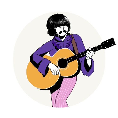 Portraiture of George Harrison, capturing his musical legacy