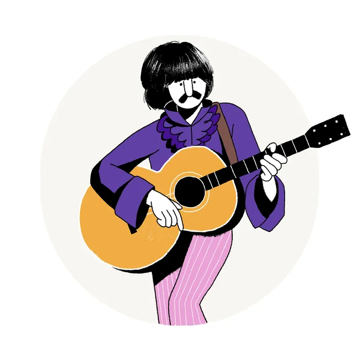 Portraiture of George Harrison, capturing his musical legacy