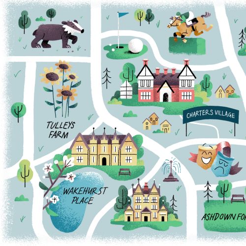 Illustrated Retirement Village map by Paperface showing villages and landmarks