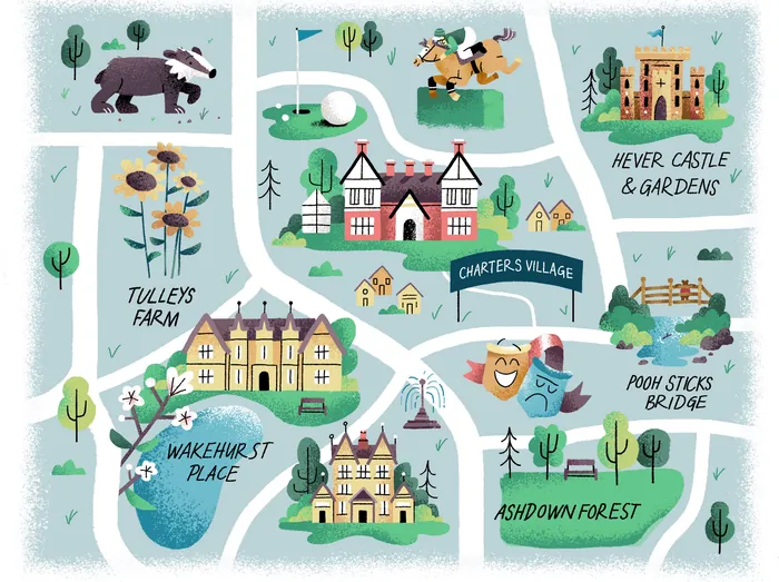 Illustrated Retirement Village map by Paperface showing villages and landmarks