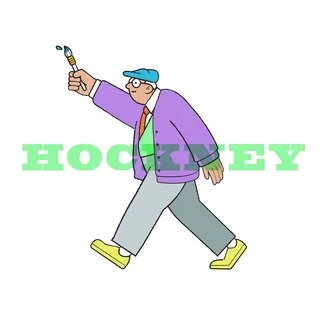 David Hockney reimagined as a cartoon character