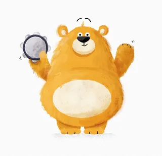 Illustration of a smiling bear holding a tambourine
