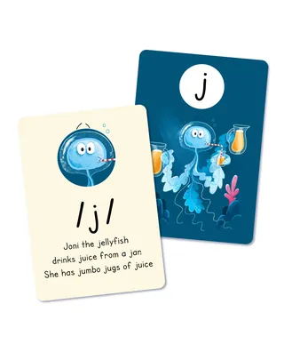 Illustrated phonics card of Joni the Jellyfish by Paperface