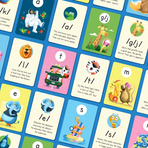 Phonics flashcards featuring animals and letters by Paperface