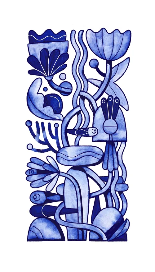 Abstract blue watercolor artwork inspired by the ocean by Paperface