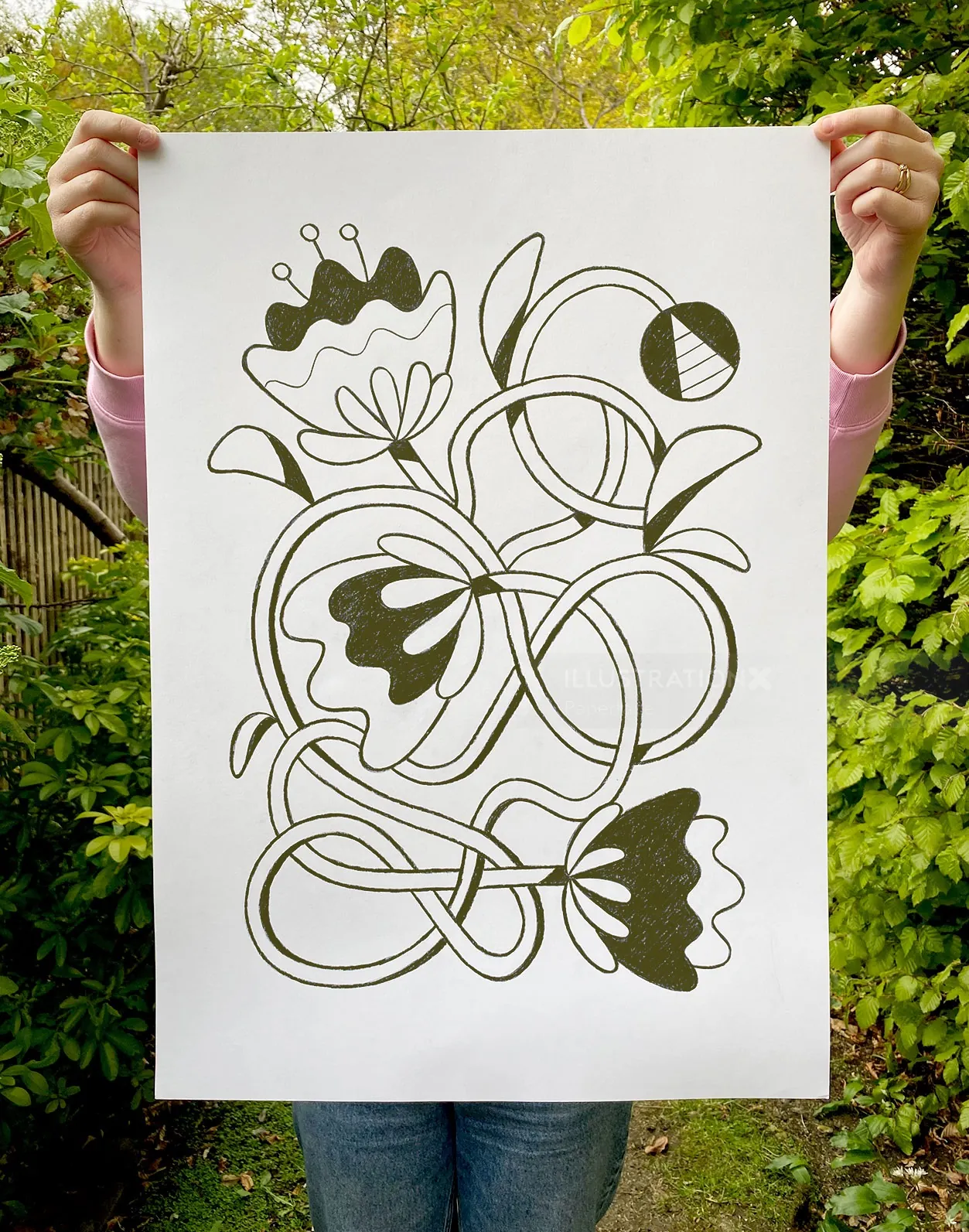 Abstract floral line drawing on paper by Paperface