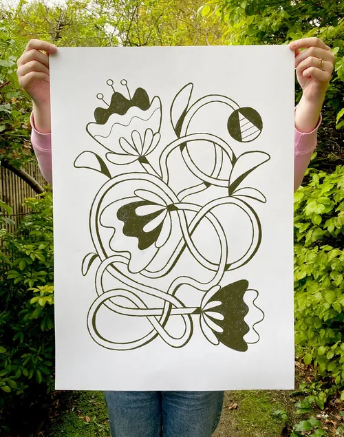 Abstract floral line drawing on paper by Paperface