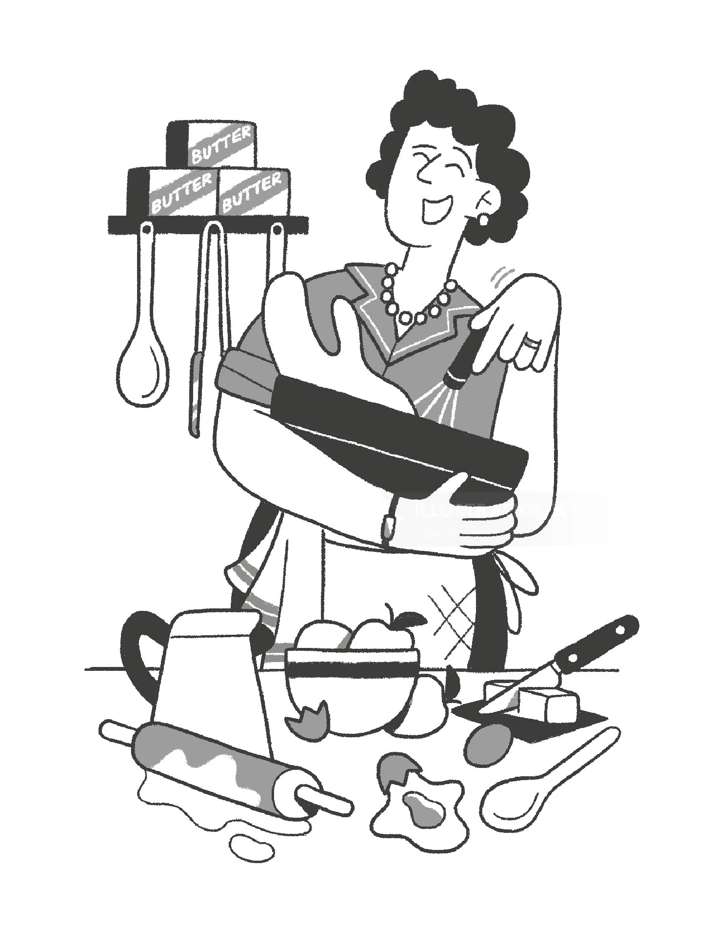 Paperface illustration of Julia Child cooking with kitchen utensils