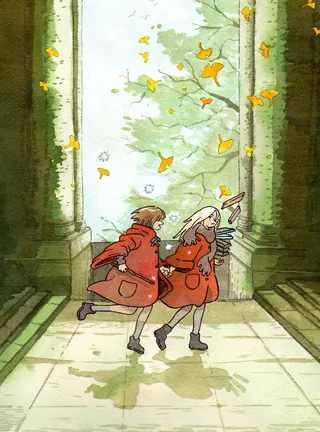 Cozy fantasy scene with witches resting