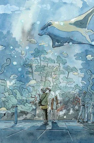 Illustration of a couple on a date at the aquarium