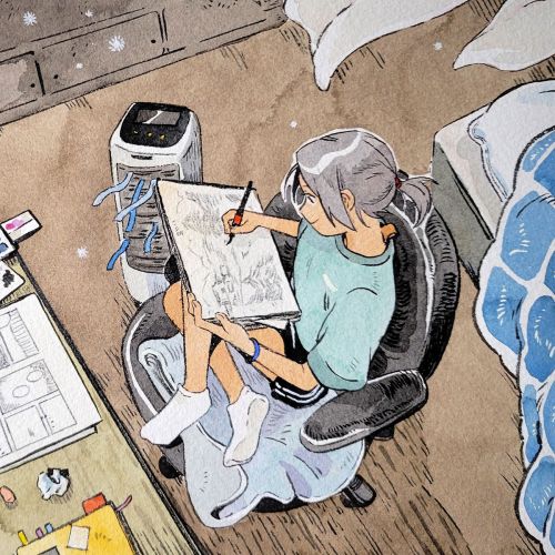 Creative workspace with art materials