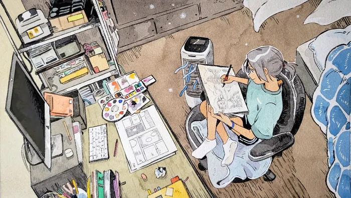 Creative workspace with art materials