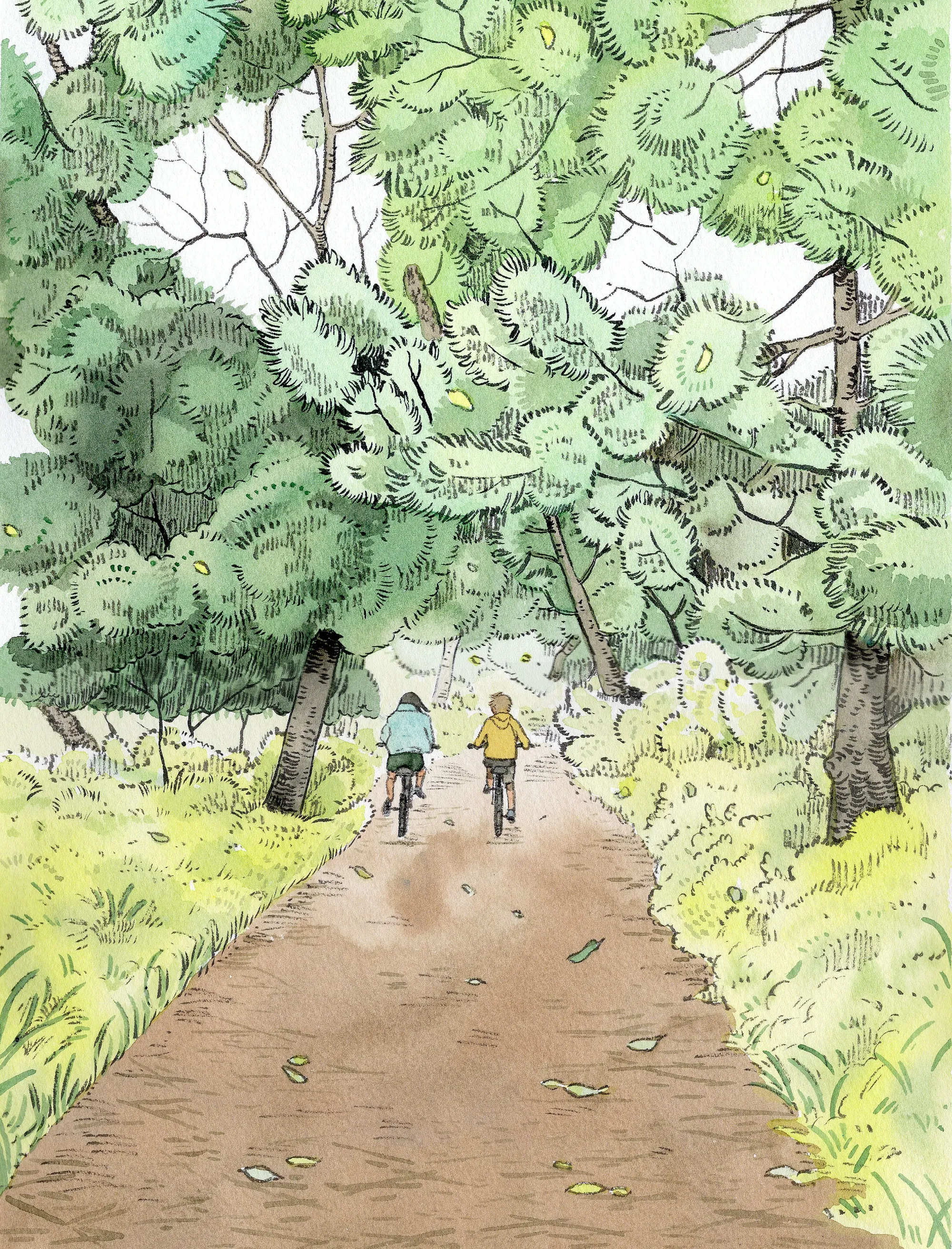 Cyclist on rural road surrounded by nature