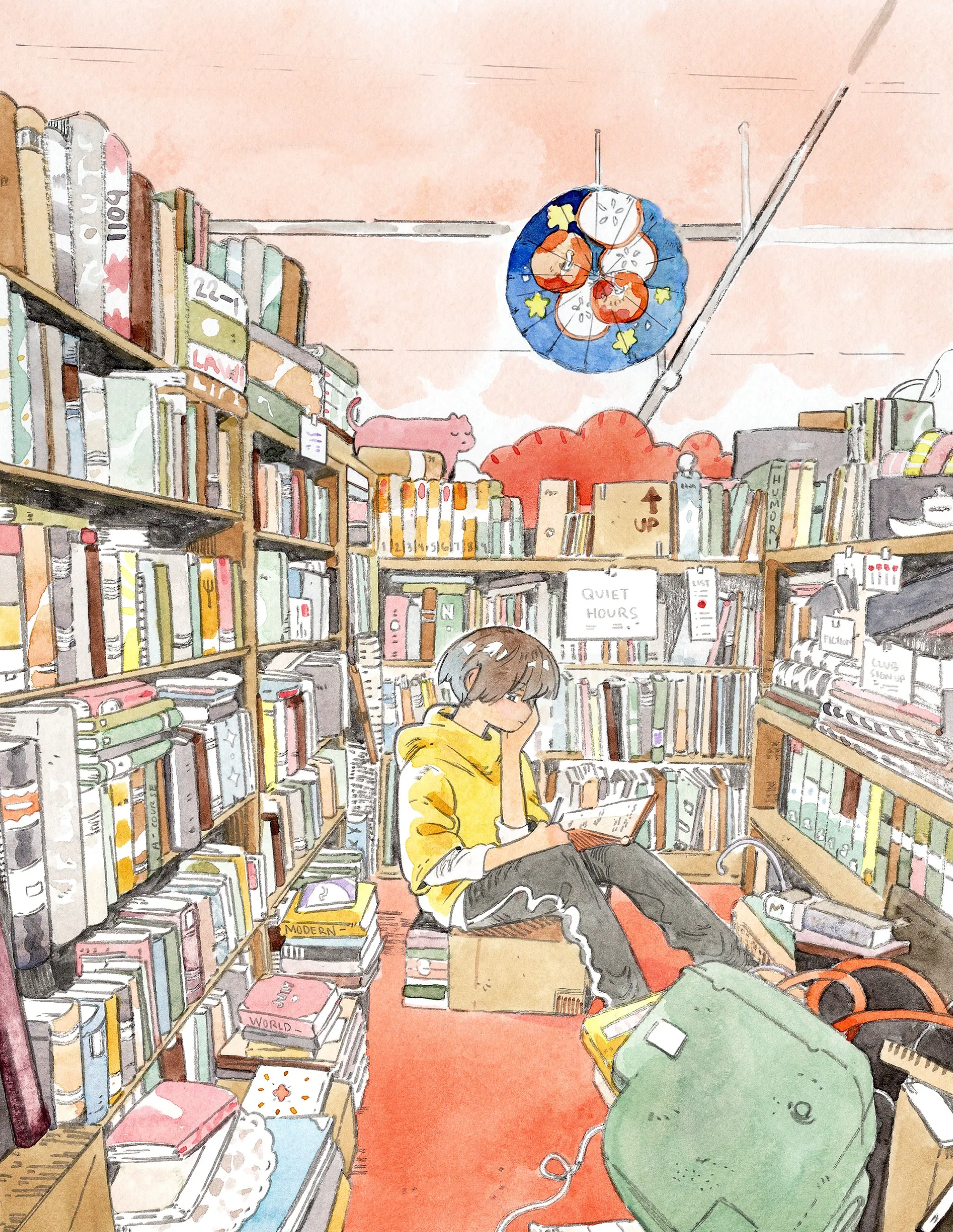 Comfortable reading space with armchair and bookshelf