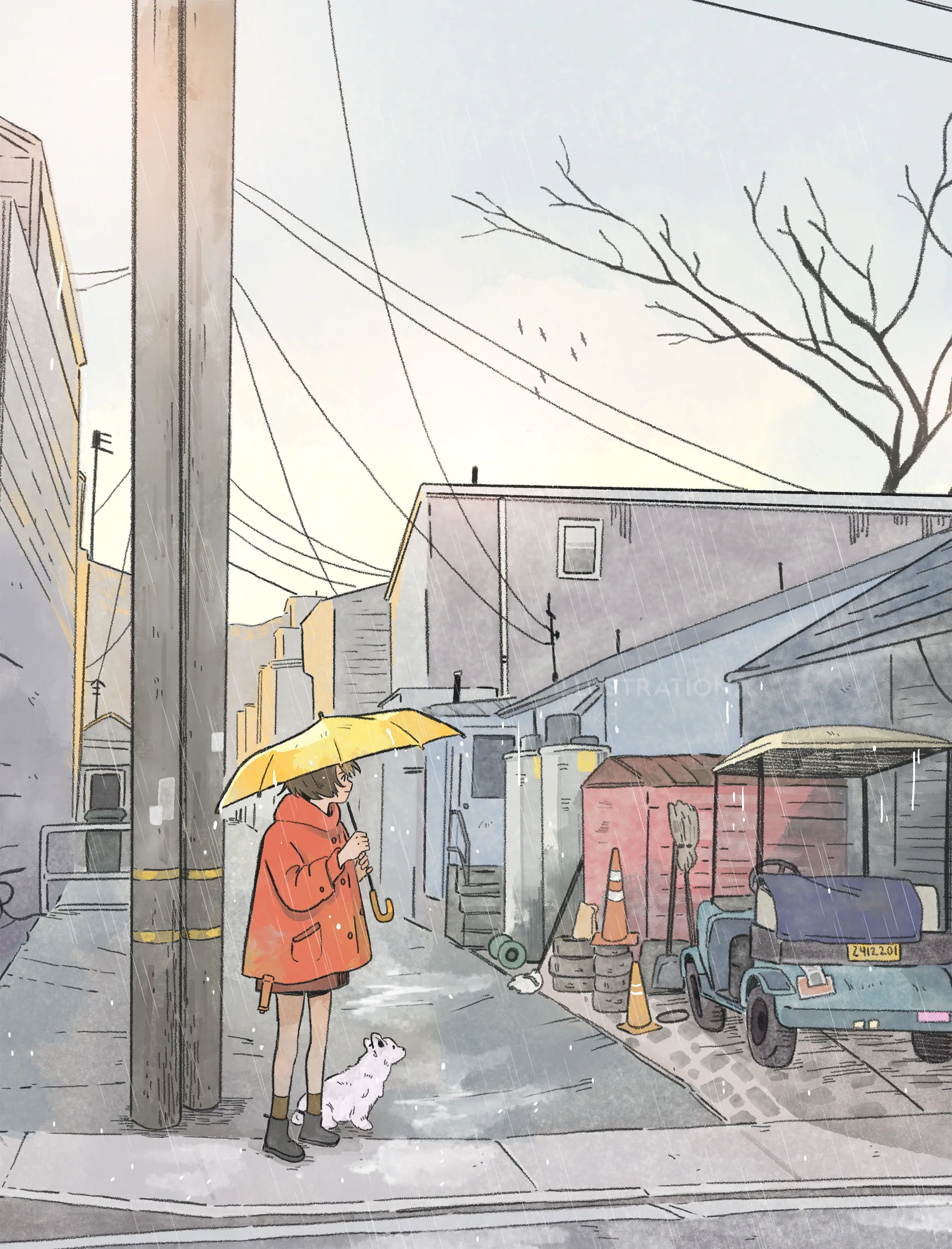 Cinematic rainy alley artwork