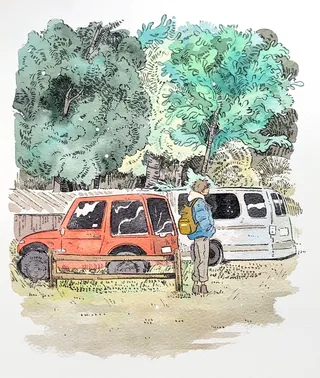 Emotive scene of a solitary figure at a rendezvous point