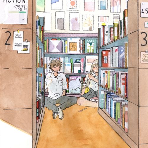 Romantic library date illustration