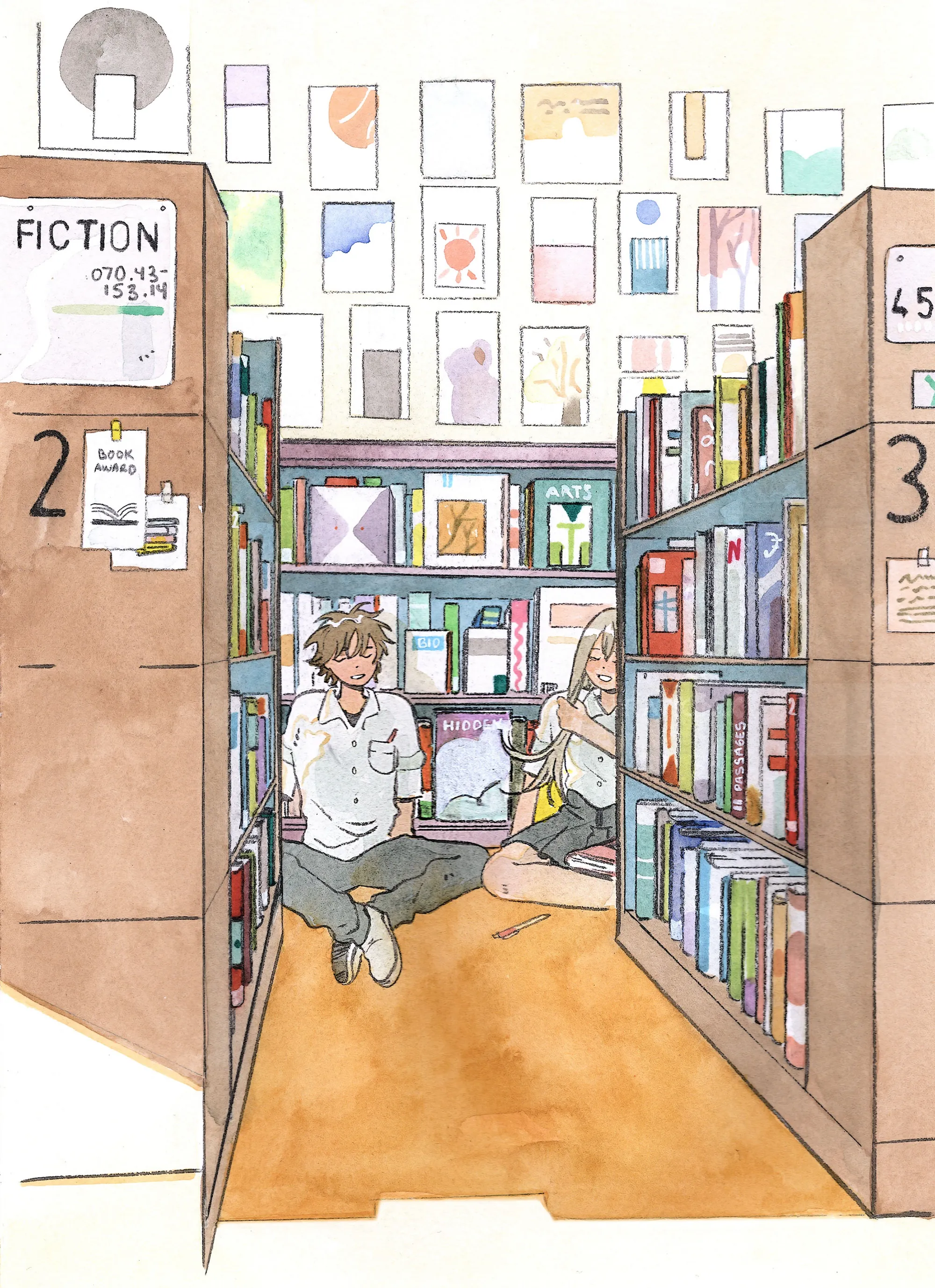 Romantic library date illustration