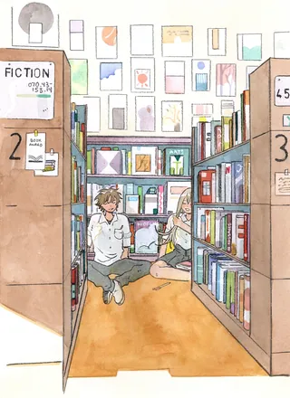 Romantic library date illustration