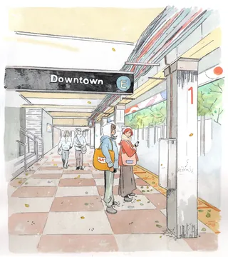 Urban subway scene with commuters