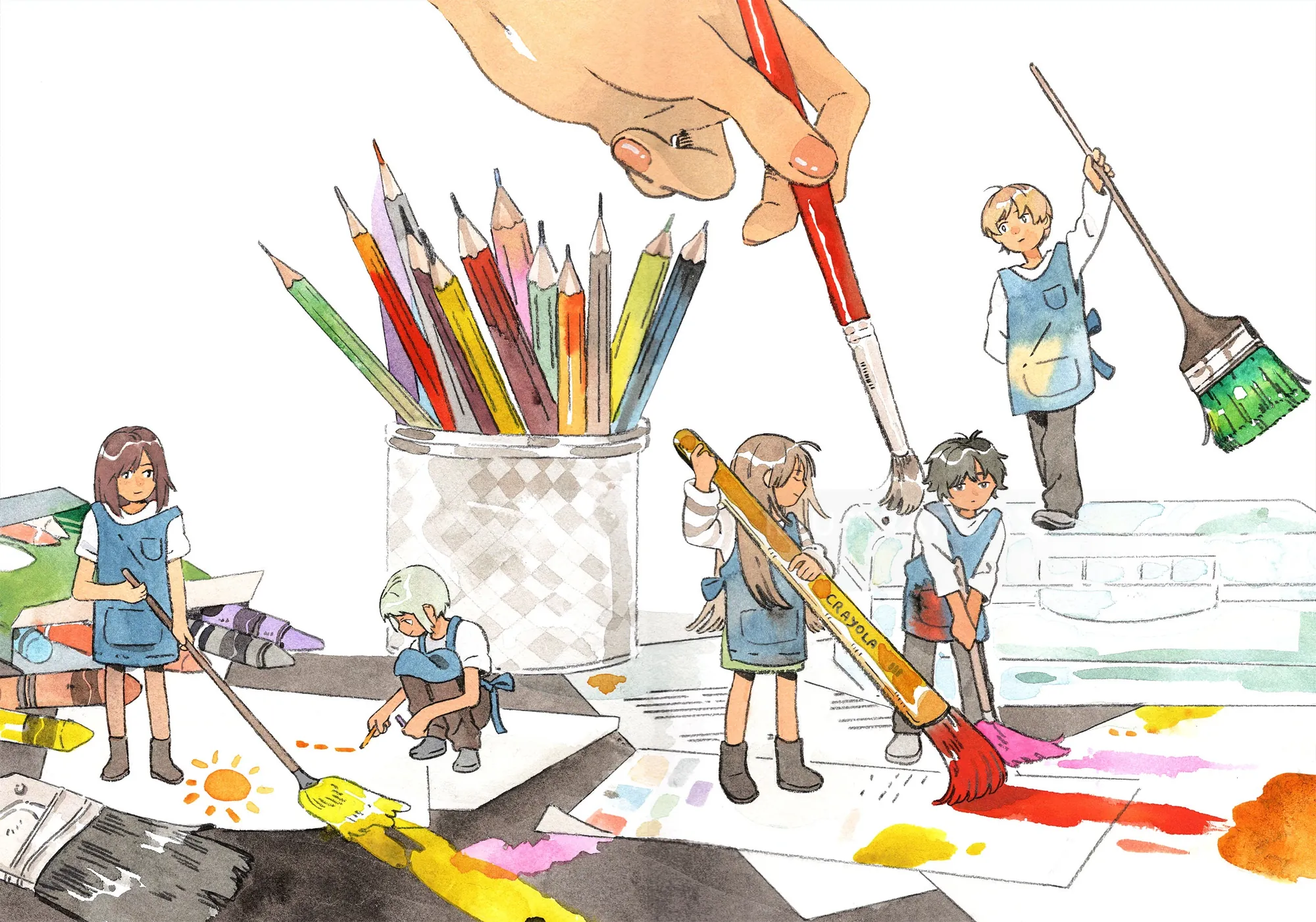 Imaginative illustration of creative studio assistants