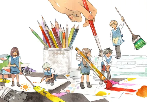 Imaginative illustration of creative studio assistants