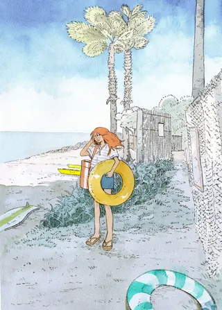 Cute seaside girl depiction