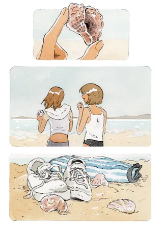 Seaside shell collecting drawing