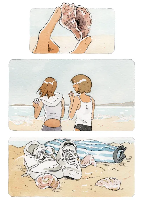 Seaside shell collecting drawing