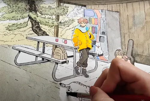 Step-by-step watercolor of cats camping