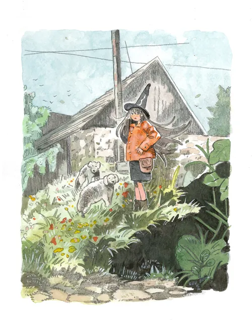 Ilustración de Parakid de un niño pastoreando ovejas junto a una granja.
