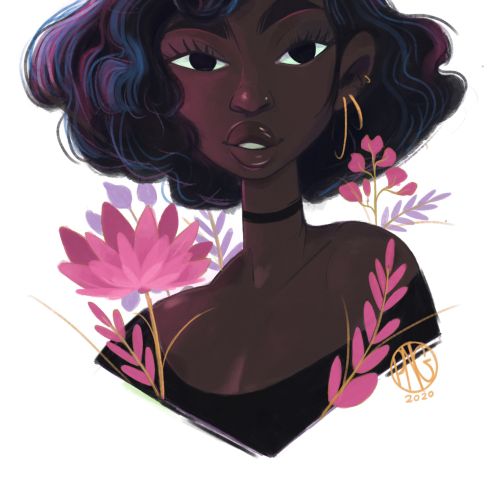 Portrait illustration of short curly hair black girl