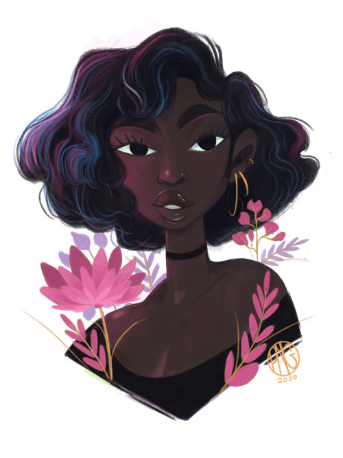 Portrait illustration of short curly hair black girl