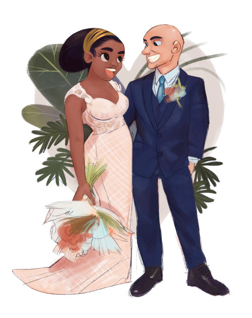Cartoon wedding couple illustration