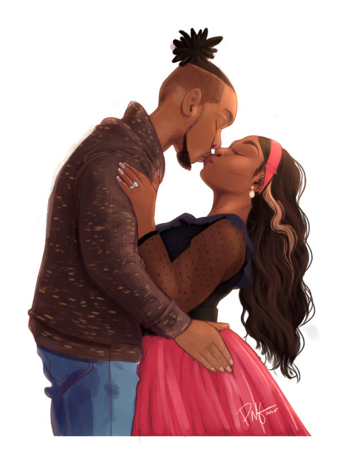 Arte digital de casal se beijando