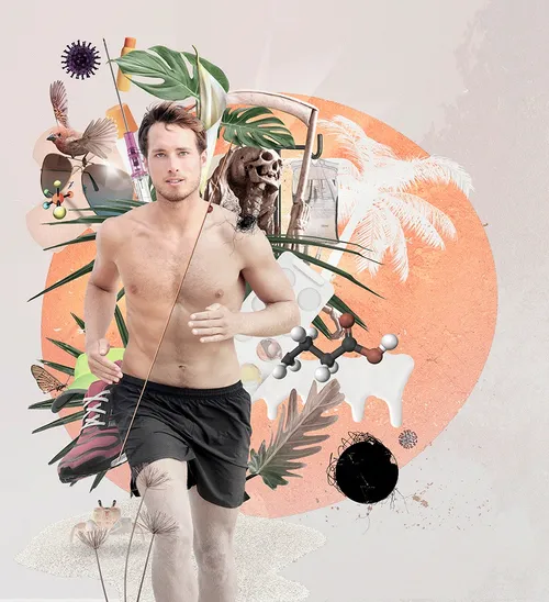 Grafische Collage eines laufenden Mannes
...