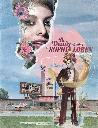 Surreal collage featuring a woman's face with flowers and a man with floral headwear by Patrick Boye