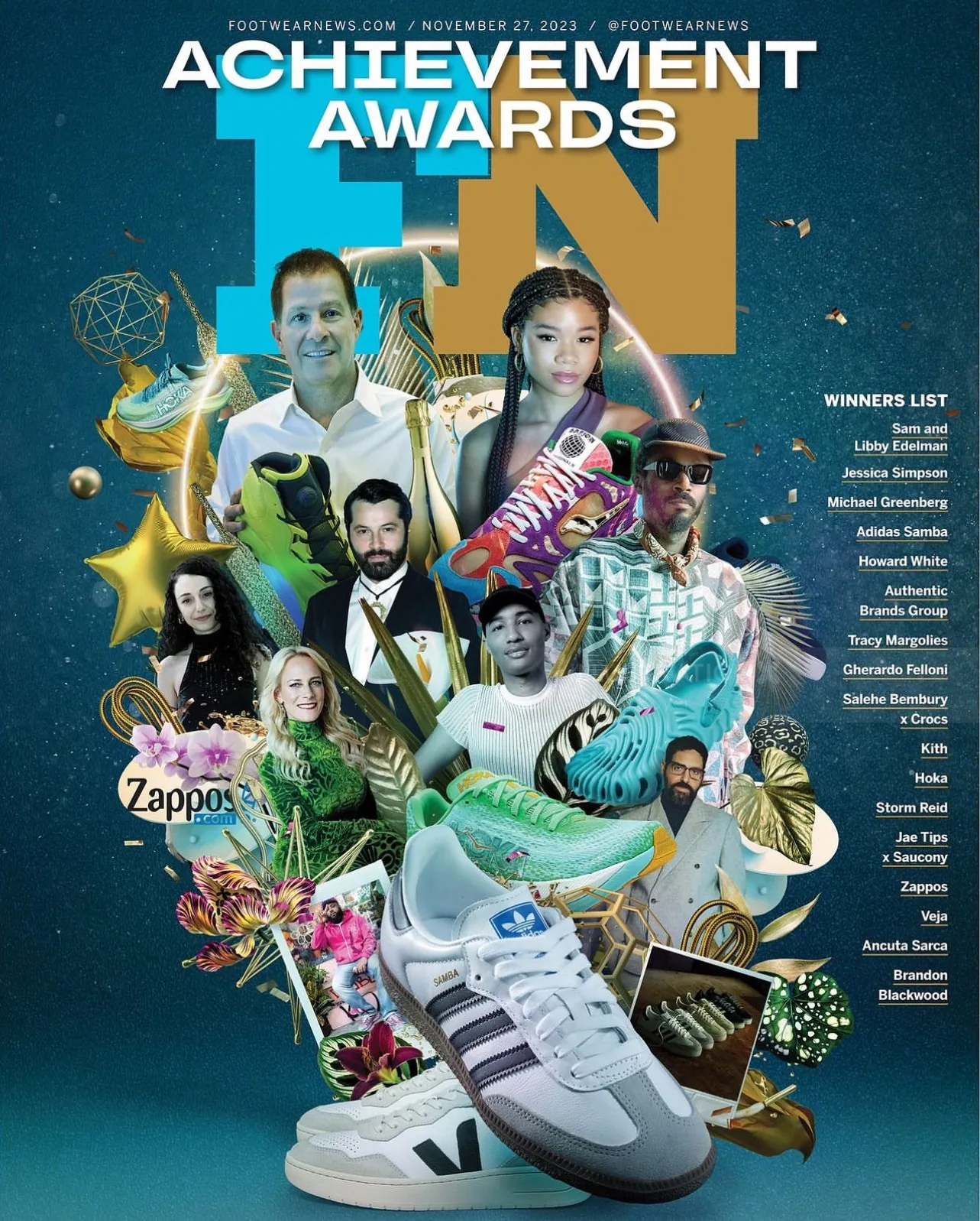 Collage of diverse people and awards for FN Achievement Awards 2023