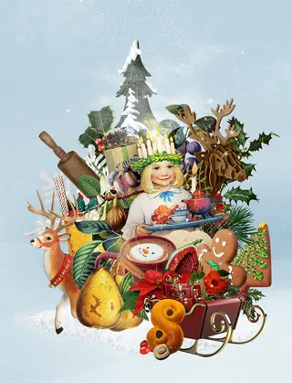 Festive holiday collage with child, reindeer, gingerbread, and decorations