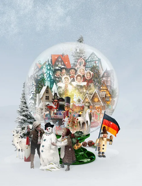 Weihnachtsschneekugel mit festlichem Dorf und Figuren