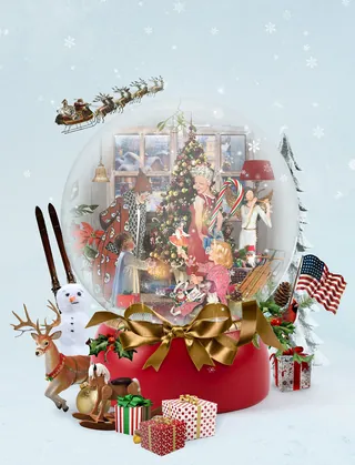 Festive Christmas snow globe with decorated tree and gifts